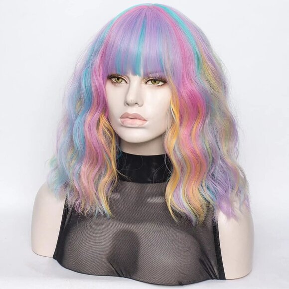 Rainbow Bob Hair Wig with Bang - Picture 7 of 7